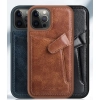 Nillkin Aoge Leather Case elastyczne pancerne etui z prawdziwej skóry z kieszonką iPhone 12 mini czarny