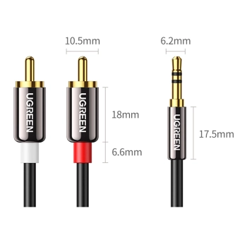 Kabel Ugreen AV116 10584 audio mini jack 3,5 mm (męski) / 2RCA (męski) 2m - czarny