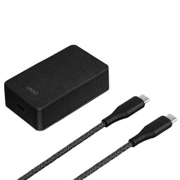 Ładowarka sieciowa UNIQ Versa Slim LITHOS Collective USB-C PD 18W + kabel USB-C / USB-C - czarna