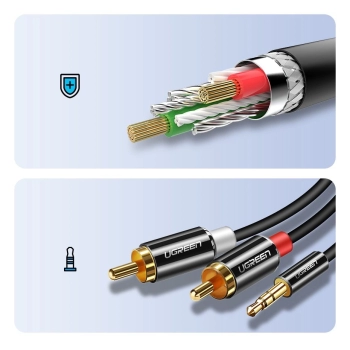 Kabel Ugreen AV116 10590 audio mini jack 3,5 mm (męski) / 2RCA (męski) 3m - czarny