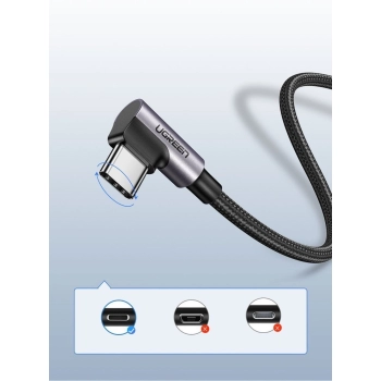 Kabel Ugreen US284 50942 USB-A (prosty) / USB-C (kątowy) 3A 2m - szary