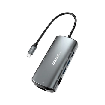 HUB Dudao A15Pro 11w1 USB-C - USB-C PD 60W / HDMI / 3,5 mm mini jack / SD, microSD / VGA / RJ45 / 3x USB-A 3.2 Gen 1 - szary