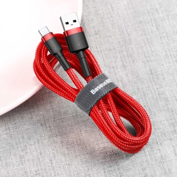 Baseus Cafule Cable wytrzymały nylonowy kabel przewód USB / USB-C QC3.0 2A 2M czerwony (CATKLF-C09)