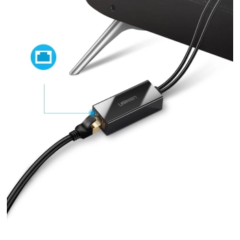 Karta sieciowa Ugreen 30985 zewnętrzna do Chromecast ze złączami micro USB / USB-A 100Mb/s 1m - czarna