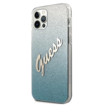 Etui Guess Glitter Gradient Script na iPhone 12 / iPhone 12 Pro - niebieskie