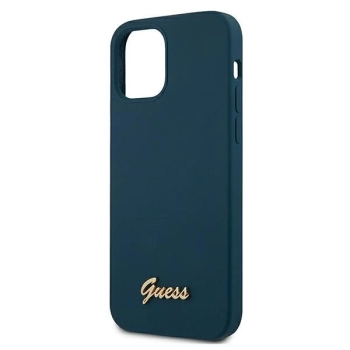 Etui Guess Metal Logo Script na iPhone 12 mini - niebieskie