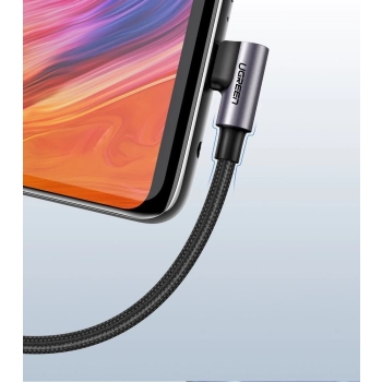 Kabel Ugreen US284 50942 USB-A (prosty) / USB-C (kątowy) 3A 2m - szary