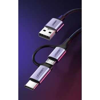 Ugreen kabel przewód 2w1 USB - micro USB / USB Typ C 1m 2,4A czarny (30875)