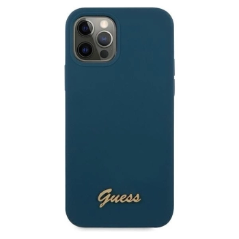 Etui Guess Metal Logo Script na iPhone 12 Pro Max - niebieskie