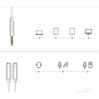 Ugreen kabel przewód rozdzielacz słuchawkowy 3,5 mm mini jack AUX mikrofon 20cm (mikrofon + wyjście stereo) srebrny (30619)