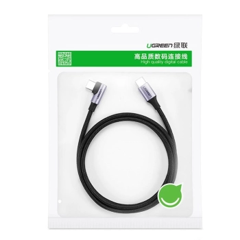 Kabel Ugreen US255 50123 USB-C (prosty) / USB-C (kątowy) PD QC 60W 3A 1m - szary