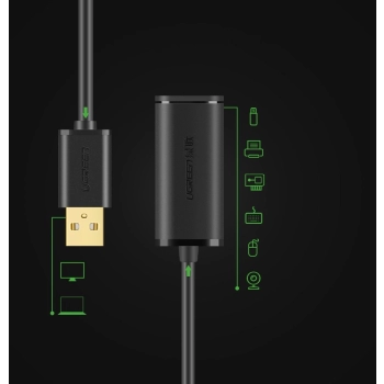 Ugreen kabel aktywny przedłużacz USB 2.0 480 Mbps 10 m czarny (US121 10321)