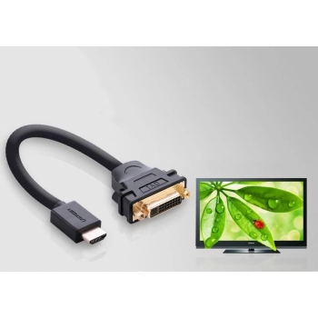 Ugreen kabel przewód adapter przejściówka DVI 24+5 pin (żeński) - HDMI (męski) 22 cm czarny (20136)