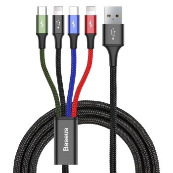 Baseus kabel przewód USB 4w1 2x Lightning / USB Typ C / micro USB w nylonowym oplocie 3.5A 1.2m czarny (CA1T4-A01)