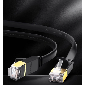 Ugreen płaski kabel przewód internetowy sieciowy Ethernet patchcord RJ45 Cat 7 STP LAN 10 Gbps 3 m czarny (NW106 11262)