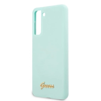 Etui Guess Silicone Script Metal Logo na Samsung Galaxy S21+ - niebieskie