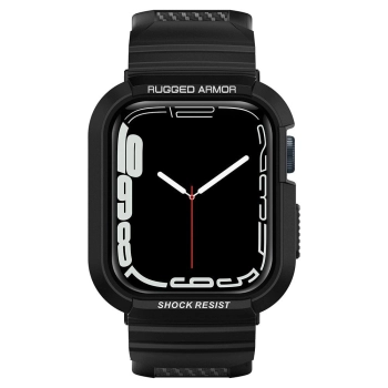 Etui z paskiem Spigen Rugged Armor Pro na Apple Watch 4 / 5 / 6 / 7 / 8 / SE (44/45 mm) - czarne