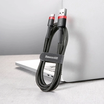 Baseus Cafule Cable wytrzymały nylonowy kabel przewód USB / USB-C QC3.0 2A 2M czarno-czerwony (CATKLF-C91)