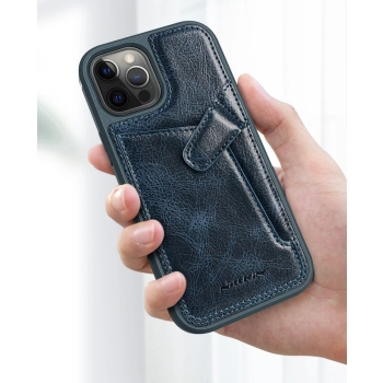 Nillkin Aoge Leather Case elastyczne pancerne etui z prawdziwej skóry z kieszonką iPhone 12 mini brązowy