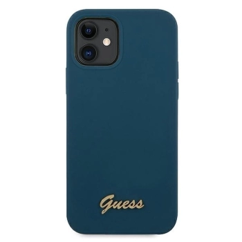 Etui Guess Metal Logo Script na iPhone 12 mini - niebieskie