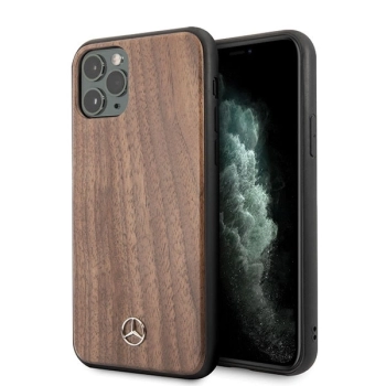 Etui Mercedes Wood Line Walnut na iPhone 11 Pro Max - brązowe