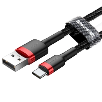 Baseus Cafule Cable wytrzymały nylonowy kabel przewód USB / USB-C QC3.0 2A 3M czarno-czerwony (CATKLF-U91)