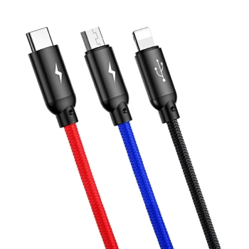 Kabel Baseus Three Primary Colors 3w1 USB-A - micro USB / Lightning / USB-C 3.5A 1,2 m - czarny