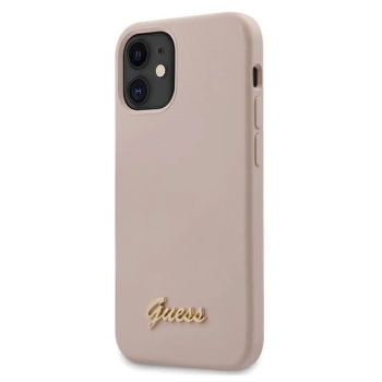 Etui Guess Silicone Script Gold Logo na iPhone 12 mini - jasnoróżowe