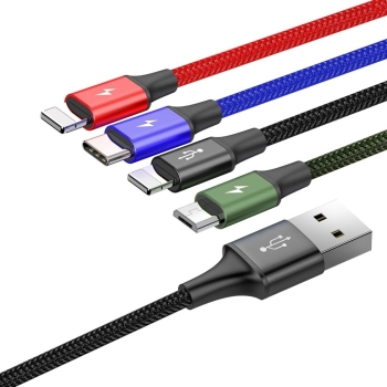 Baseus kabel przewód USB 4w1 2x Lightning / USB Typ C / micro USB w nylonowym oplocie 3.5A 1.2m czarny (CA1T4-A01)