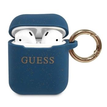 Etui Guess Silicone Glitter na AirPods 1/2 - niebieskie