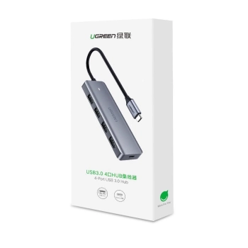 Ugreen rozdzielacz HUB USB Typ C - 4x USB 3.2 Gen 1 z portem zasilania USB-C szary (CM219 70336)